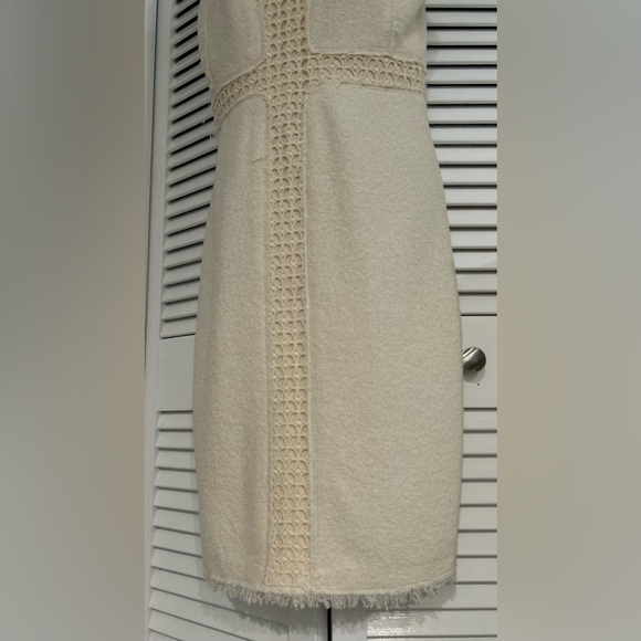 Rebecca Taylor Cream Stretch Tweed and Lace fringed hem dress size 6 - Picture 4 of 10